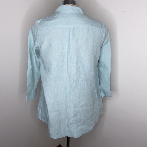 I Linen Women Shirt Green Top Button Down M Tunic 3/4" sleeve Lifestyle Pockets - Picture 4 of 6